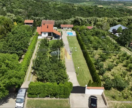 Pogled iz vazduha na imanje sa kućom, bazenom i voćnjakom. - image 3