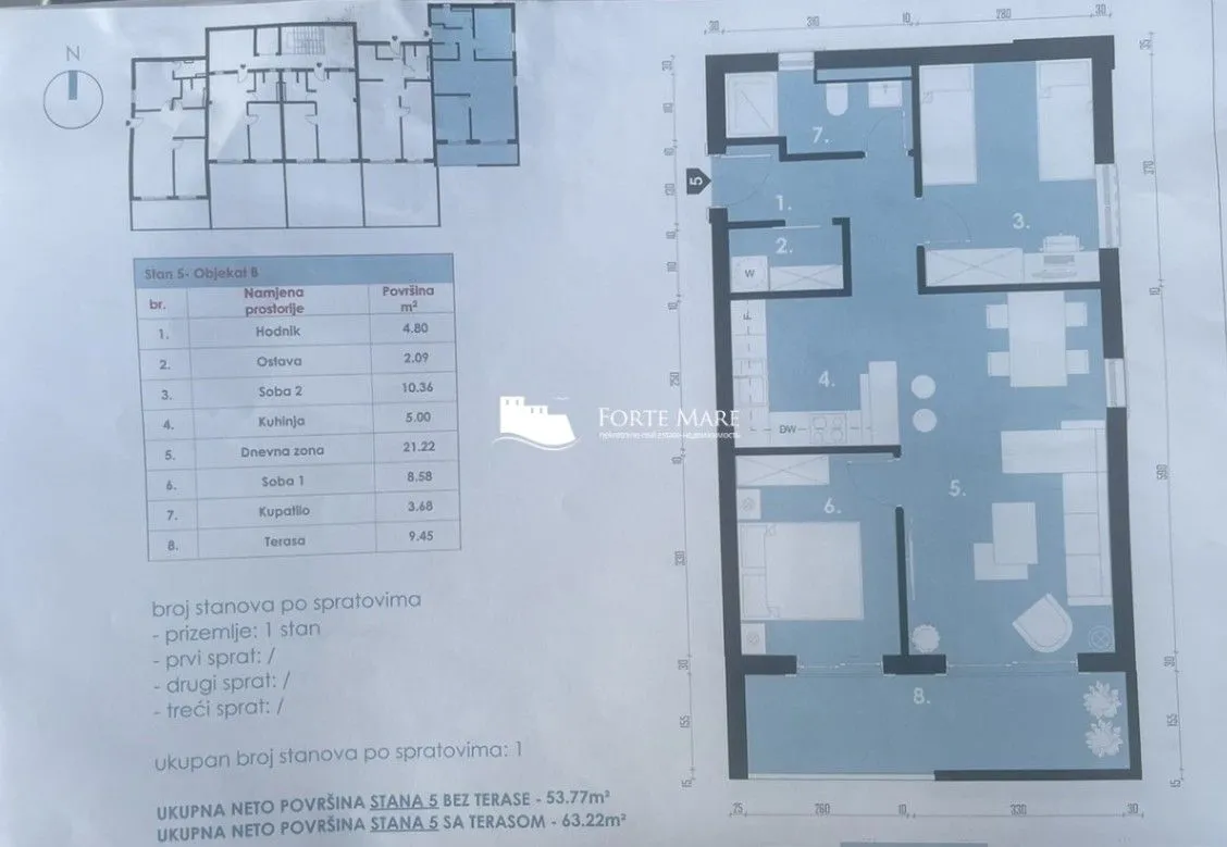 Prodaja, dvosoban stan, 63m², Baošići, Herceg Novi