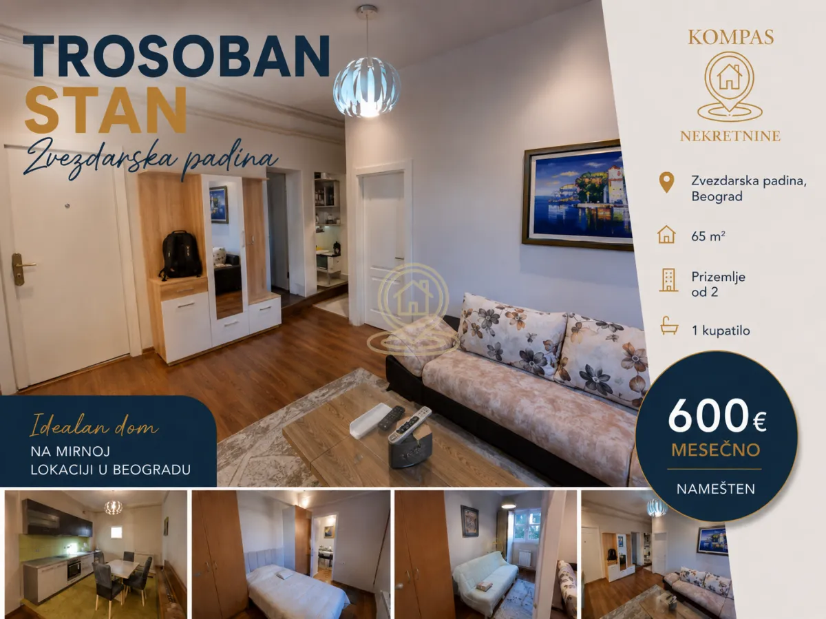 Rent, three bedroom apartment, 65m², Zvezdara Sve Podlokacije, Beograd