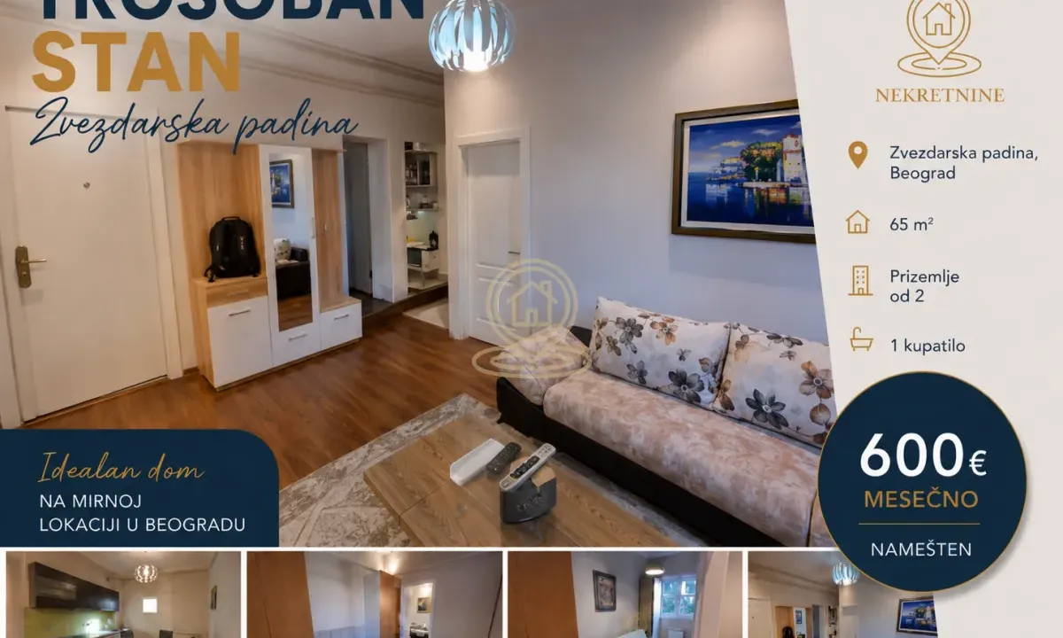 Rent, three bedroom apartment, 65m², Zvezdara Sve Podlokacije, Beograd
