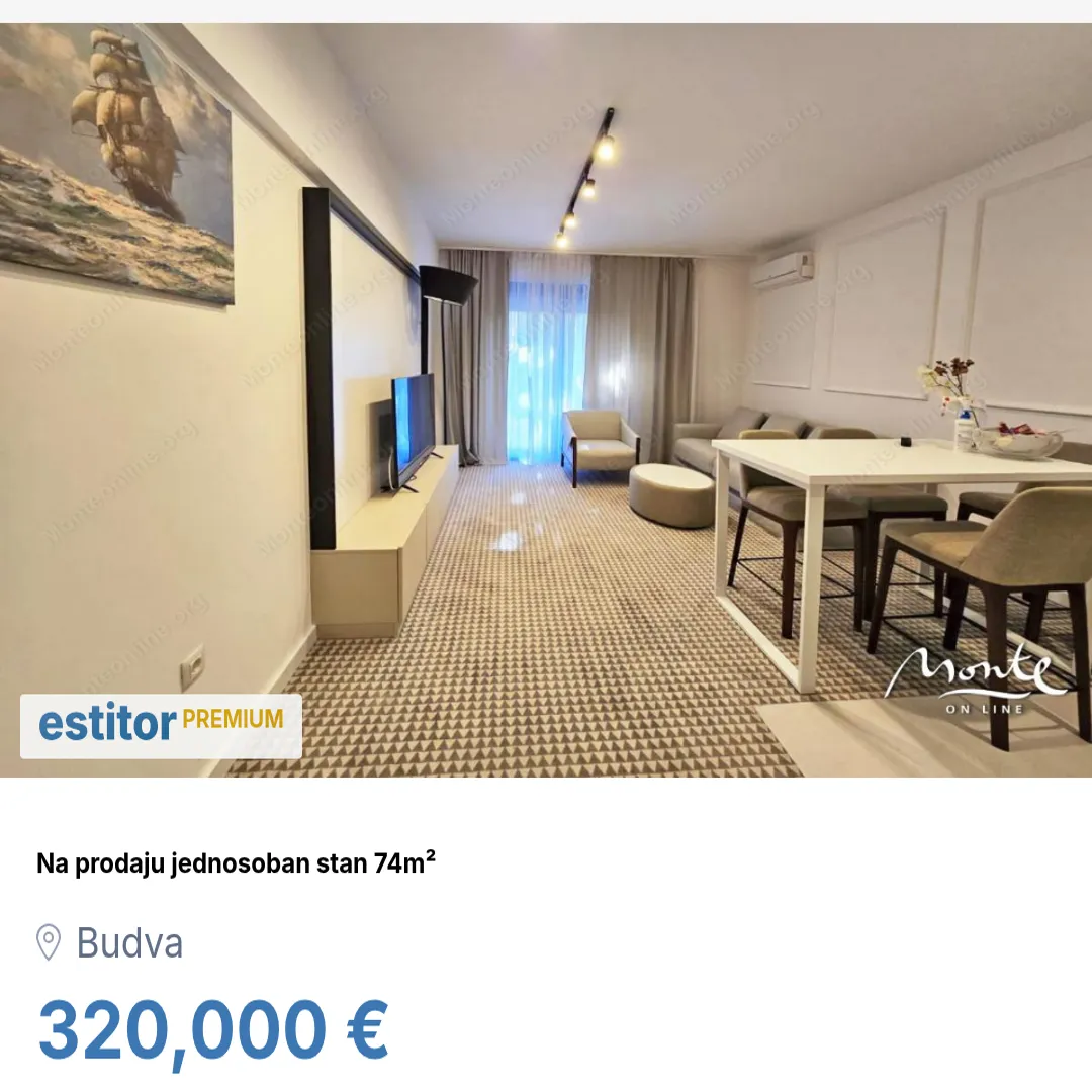 Prodaja, jednosoban stan, 74m², Budva, Crna Gora