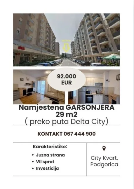 Prodaja, garsonjera, 29m², City Kvart, Podgorica