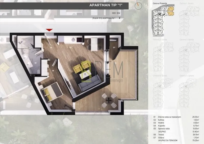 Sale, one bedroom apartment, 52m², Bečići, Budva