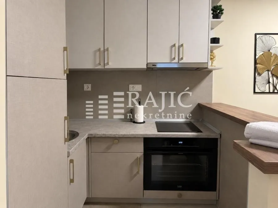 Modern kitchen with built-in appliances and cabinetry.