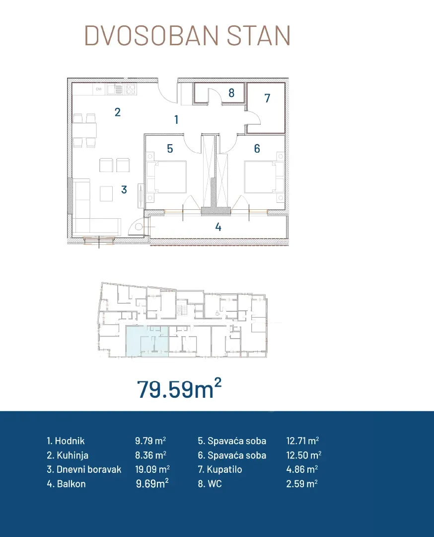 Sale, two bedroom apartment, 80m², Ilino, Bar