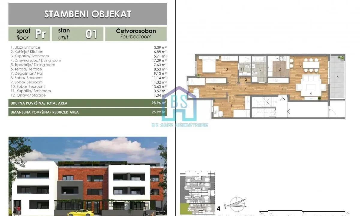 Sale, four bedroom apartment, 96m², Telep, Novi Sad Sve Podlokacije