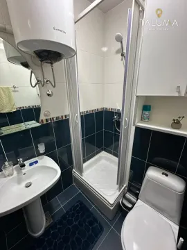 Compact bathroom with a sink, shower cabin, and toilet. - image 9