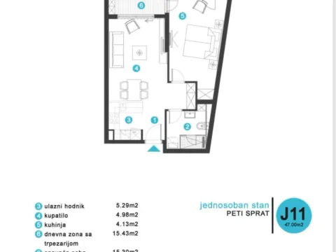 Sale, one bedroom apartment, 47m², Ilino, Bar - image 3