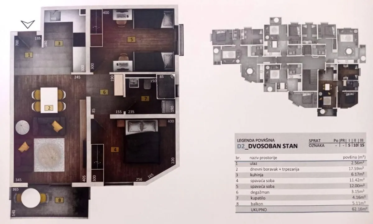 Sale, two bedroom apartment, 61m², Polje, Bar