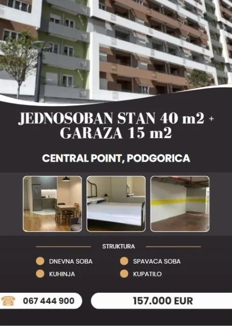 Sale, one bedroom apartment, 40m², Central Point, Podgorica