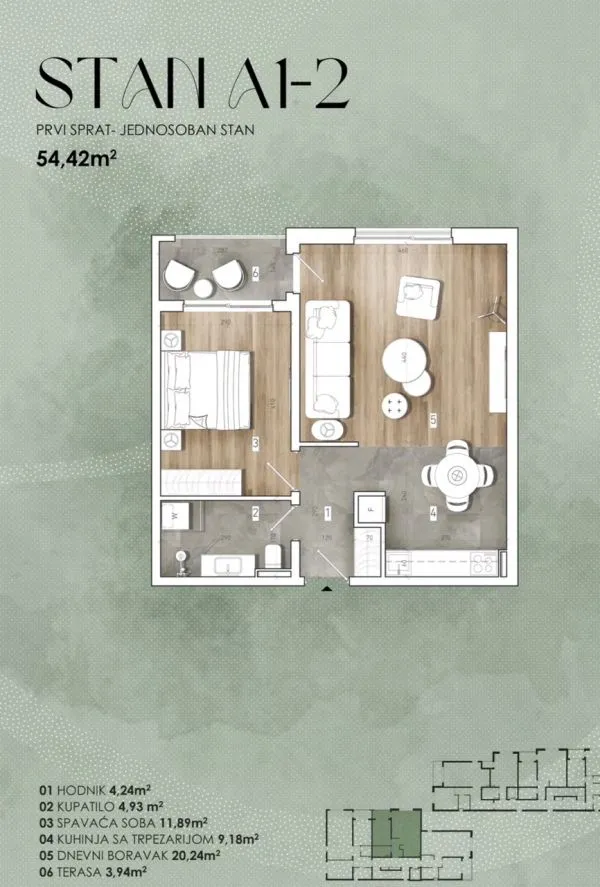 Sale, one bedroom apartment, 55m², Radanovići, Kotor