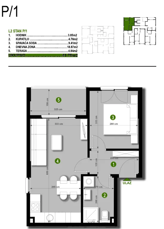 Sale, one bedroom apartment, 42m², Čeluga, Bar