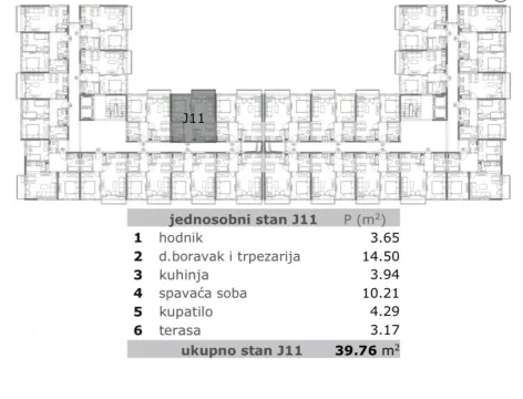 Osnova jednosobnog stana sa spiskom prostorija i kvadraturom. - image 4