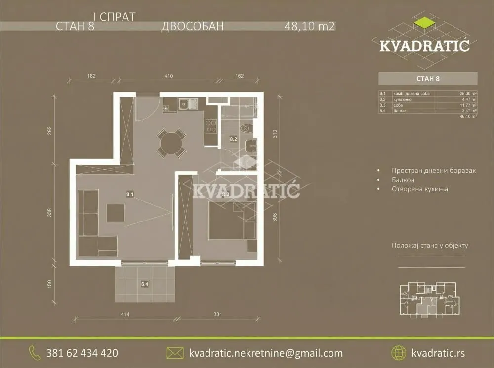 Prodaja, dvosoban stan, 48m², Trošarina, Voždovac Sve Podlokacije