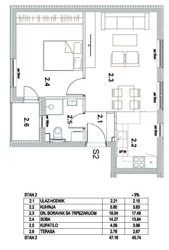 Prodaja, dvosoban stan, 46m², Palilula Sve Podlokacije, Beograd