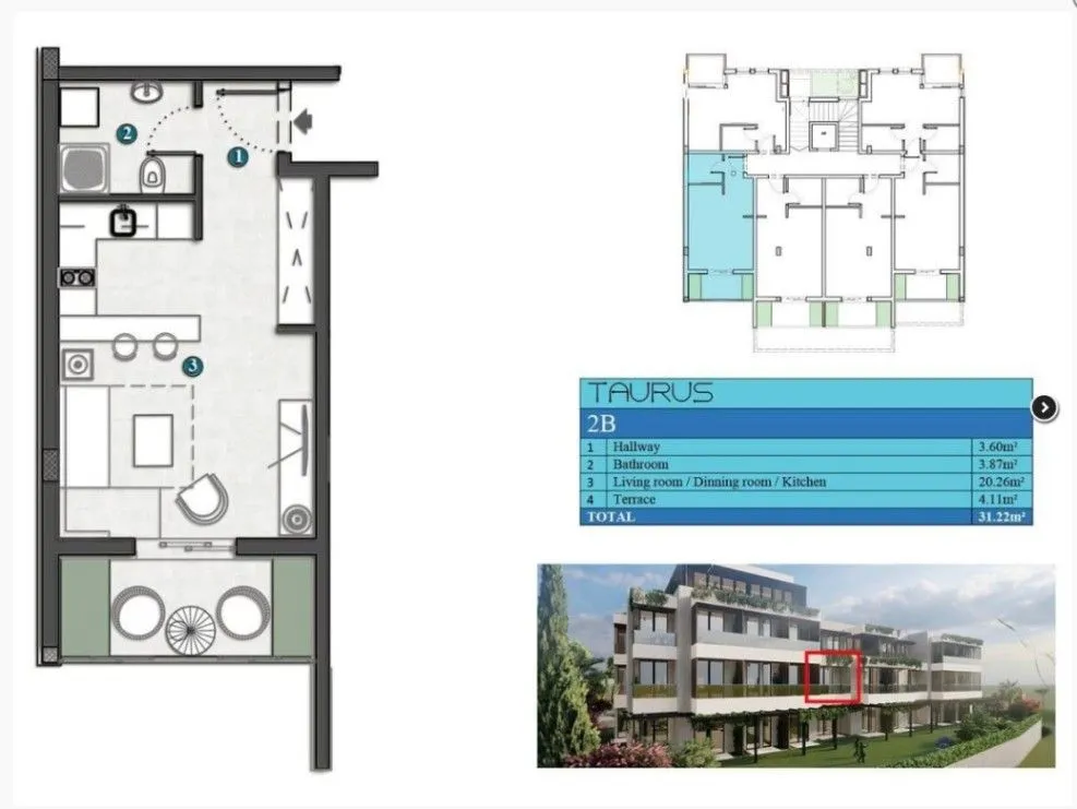 Prodaja, garsonjera, 31m², Kumbor, Herceg Novi