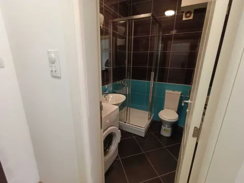 View of the bathroom with a shower cabin, washbasin, and toilet. - image 17