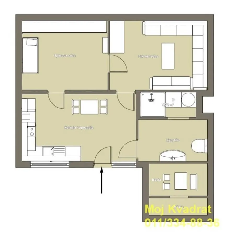 Prodaja, dvosoban stan, 46m², Stari Grad, Beograd