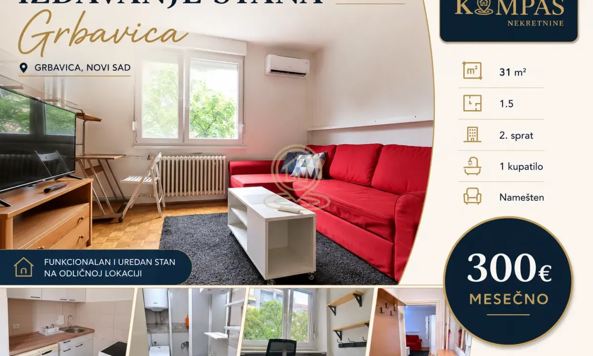 Rent, one bedroom apartment, 31m², Grbavica, Novi Sad Sve Podlokacije