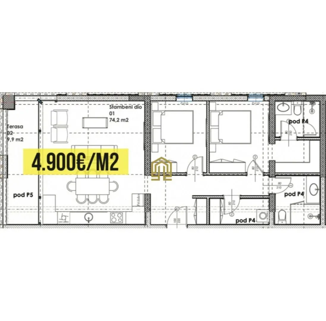 Prodaja, dvosoban stan, 83m², Budva, Crna Gora