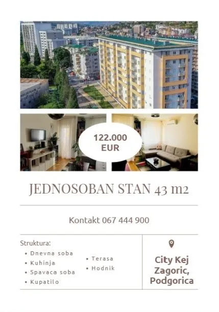Prodaja, jednosoban stan, 43m², City Kej, Podgorica