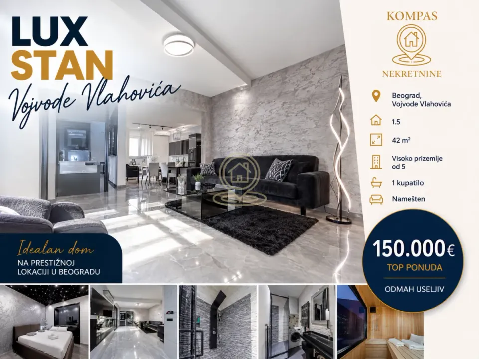 Sale, one bedroom apartment, 42m², Vojvode Vlahovica, Beograd