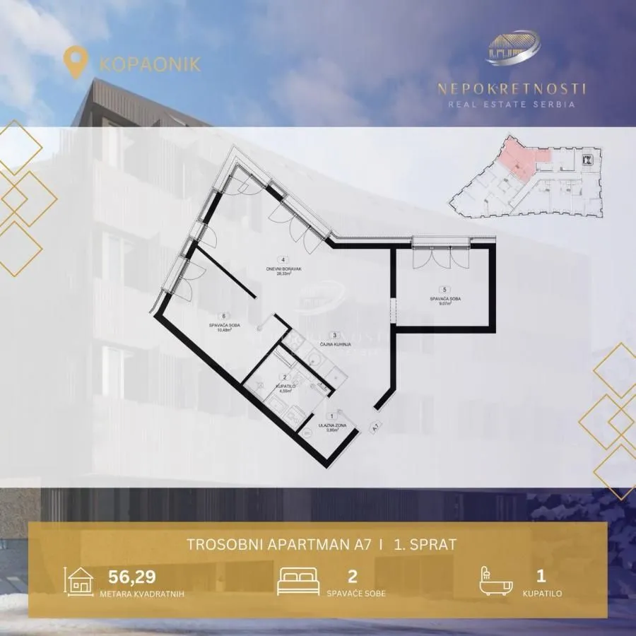 Prodaja, dvosoban stan, 56m², Kopaonik, Srbija