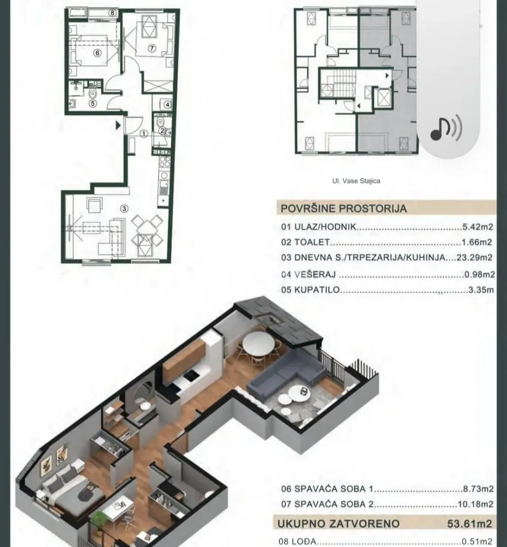 Sale, two bedroom apartment, 54m², Banovo Brdo, Beograd