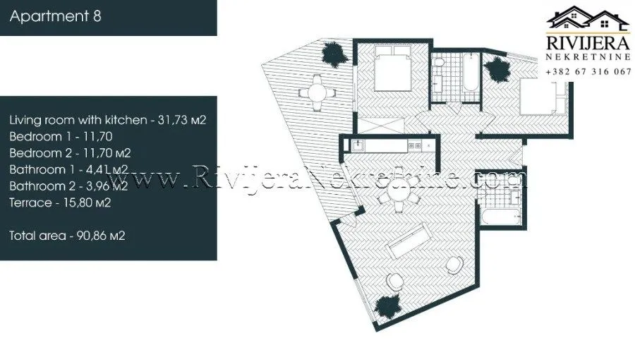 Sale, two bedroom apartment, 91m², Donja Lastva, Tivat