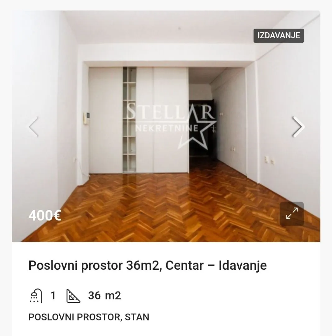 Izdavanje, poslovni prostor, 36m², Centar, Podgorica