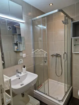 Compact bathroom with a shower cabin, washbasin, and a mirrored cabinet. - image 8