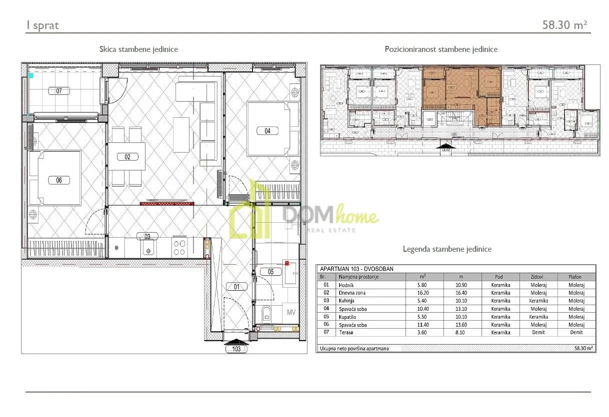 Sale, one bedroom apartment, 58m², Đuraševići, Tivat