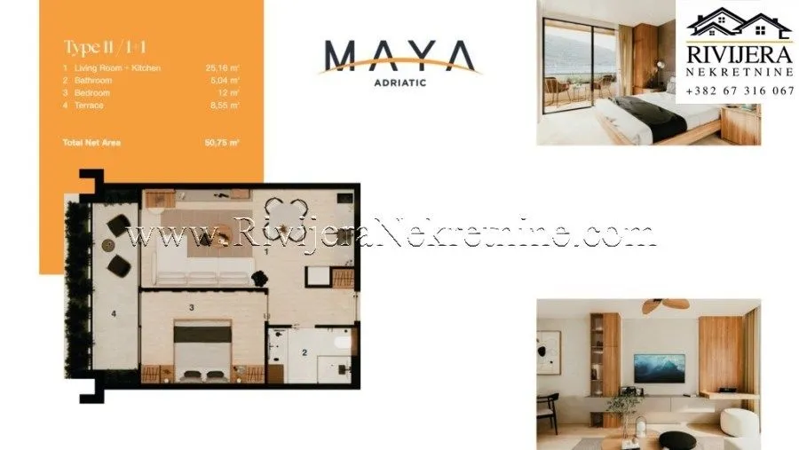 Prodaja, jednosoban stan, 48m², Kumbor, Herceg Novi