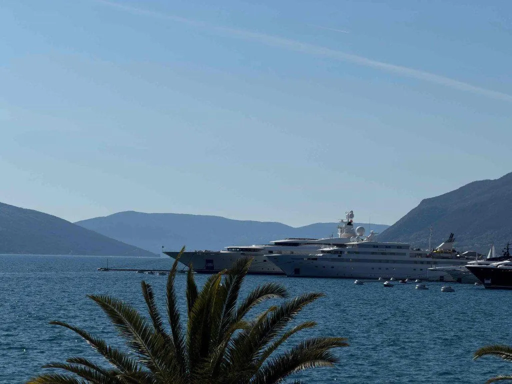 View of the sea and yachts from the terrace.