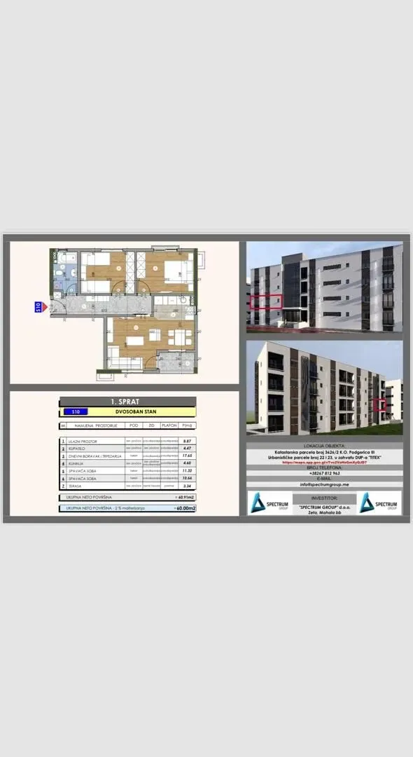 Prodaja, dvosoban stan, 60m², Zabjelo, Podgorica