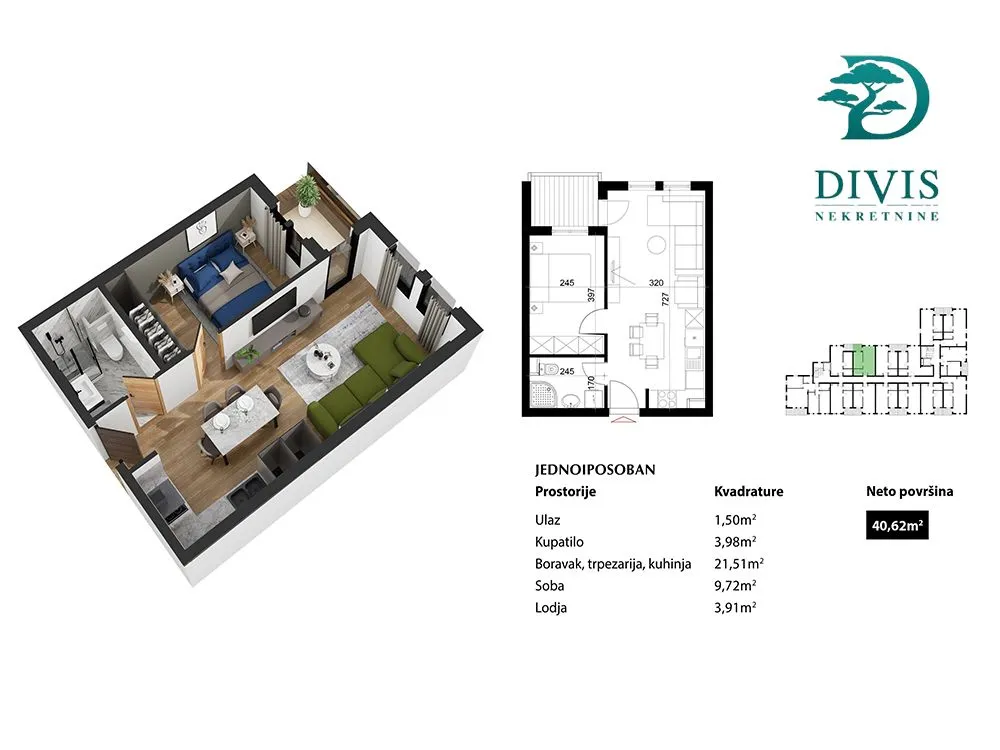 Sale, two bedroom apartment, 41m², Zvezdarska Šuma, Zvezdara Sve Podlokacije