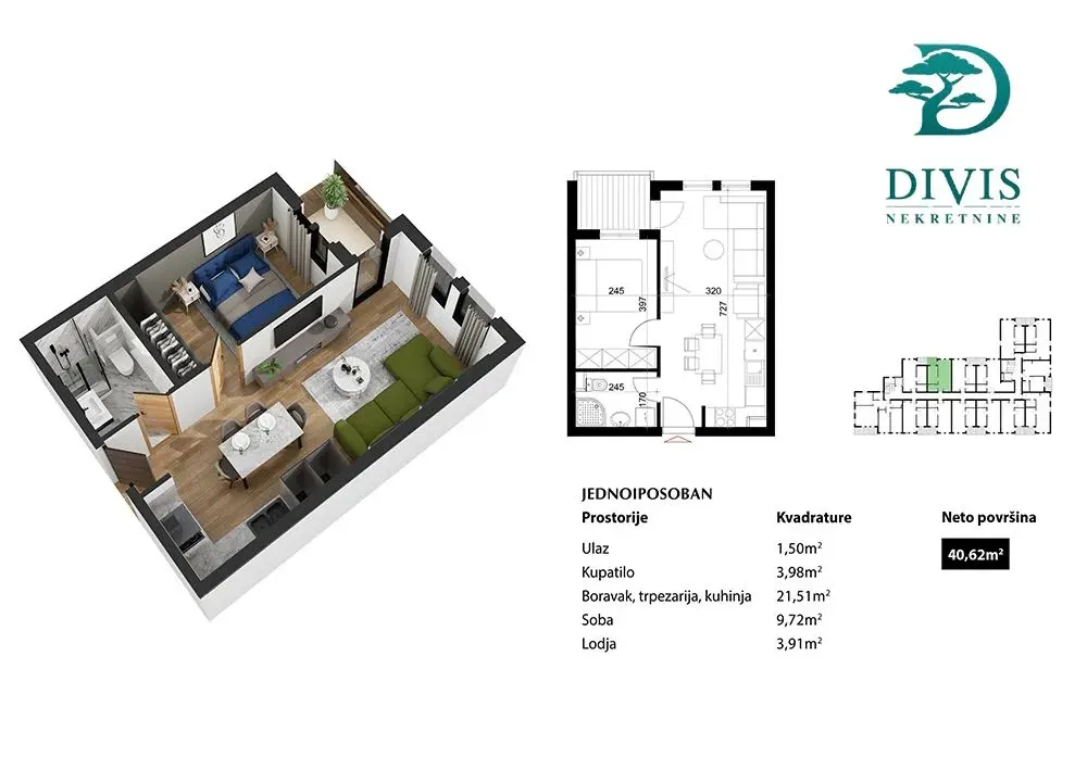 Sale, two bedroom apartment, 41m², Zvezdarska Šuma, Zvezdara Sve Podlokacije