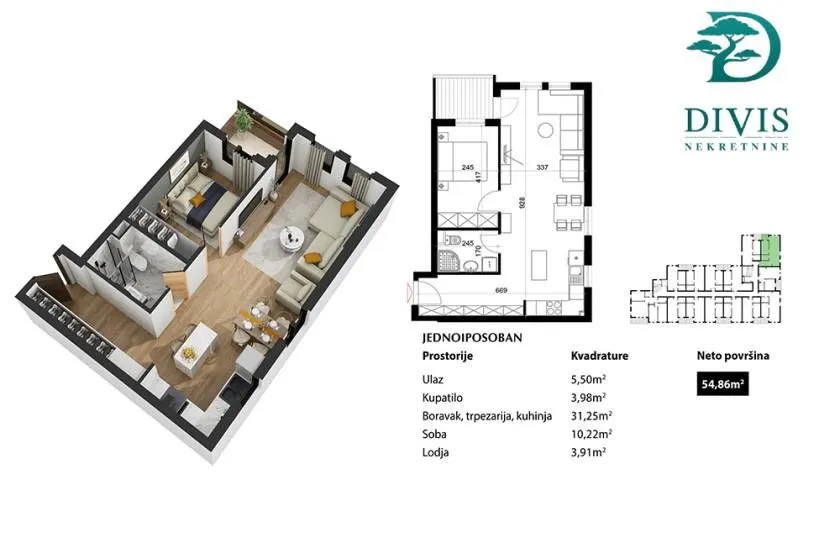 Sale, two bedroom apartment, 55m², Zvezdarska Šuma, Zvezdara Sve Podlokacije