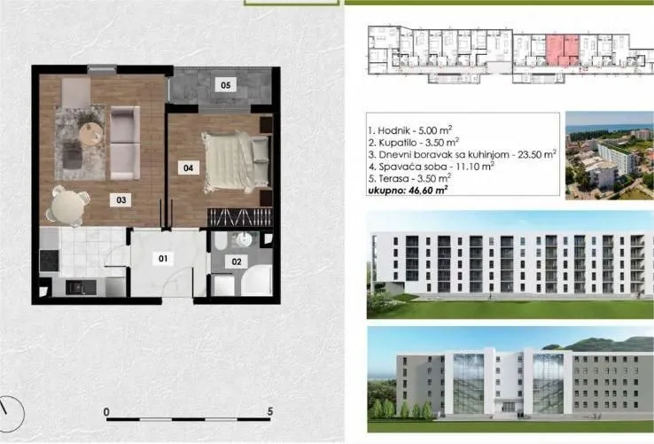 Sale, one bedroom apartment, 47m², Ilino, Bar