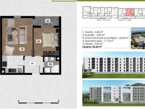 Sale, one bedroom apartment, 47m², Ilino, Bar - image 2